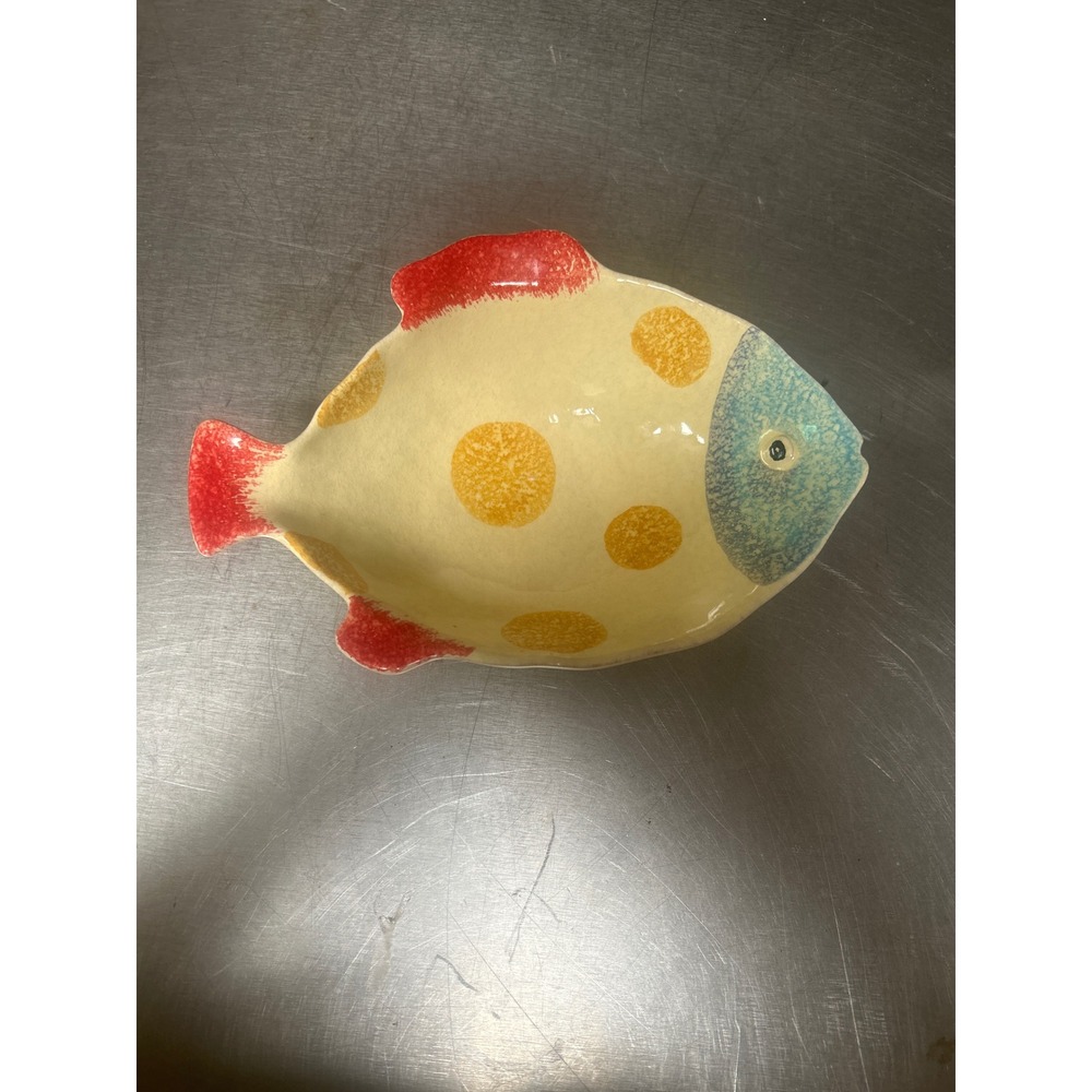 Vietri Italy Ceramic Fish Bowl Polka Dot Hand Painted Serving Dish Coastal Decor
